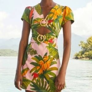 Never worn! Farm Rio Pink Cocoa Forest Mini Dress Cutout